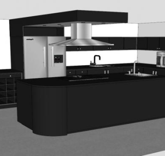 当代家居岛型厨房SU模型下载_sketchup草图大师SKP模型