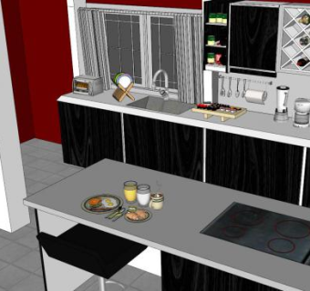 简约厨房室内装修SU模型下载_sketchup草图大师SKP模型