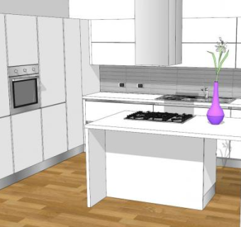 宜家风格室内白色厨房橱柜SU模型下载_sketchup草图大师SKP模型