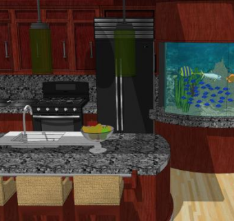 中式大理石厨房橱柜SU模型下载_sketchup草图大师SKP模型