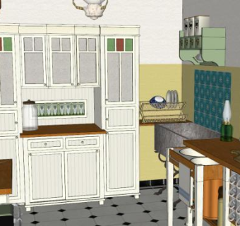老式厨房室内装修SU模型下载_sketchup草图大师SKP模型