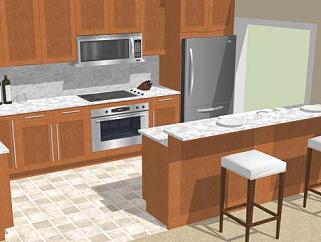 现代小舒适厨房SU模型下载_sketchup草图大师SKP模型