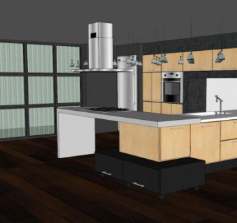 简约转角厨房家具SU模型下载_sketchup草图大师SKP模型