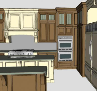 简欧进口厨房面积装修SU模型下载_sketchup草图大师SKP模型