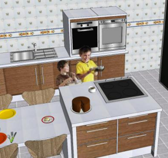 宜家风格新厨房装修SU模型下载_sketchup草图大师SKP模型