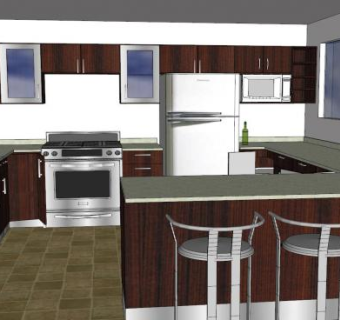 现代厨房巧克力橱柜SU模型下载_sketchup草图大师SKP模型
