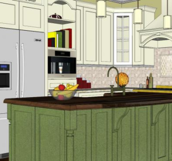 简欧风格L型厨房SU模型下载_sketchup草图大师SKP模型