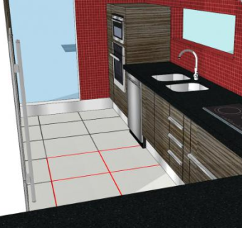 现代风格L型室内厨房SU模型下载_sketchup草图大师SKP模型