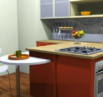 现代橘色厨房橱柜SU模型下载_sketchup草图大师SKP模型