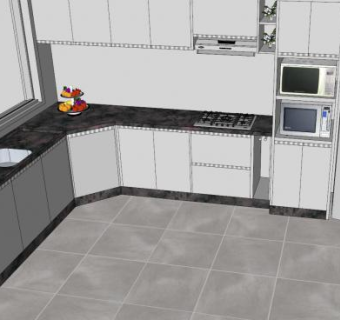 现代转角白色厨房SU模型下载_sketchup草图大师SKP模型