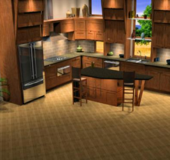 乡村风格室内厨房橱柜SU模型下载_sketchup草图大师SKP模型