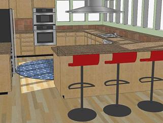 现代U型厨房室内装修SU模型下载_sketchup草图大师SKP模型