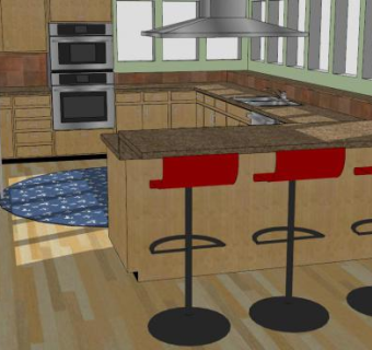 现代U型厨房室内装修SU模型下载_sketchup草图大师SKP模型