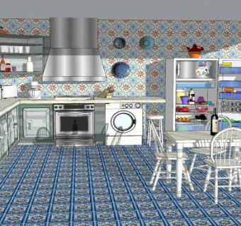 西班牙厨房装修SU模型下载_sketchup草图大师SKP模型