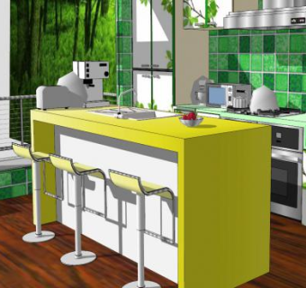 田园风格室内厨房装修SU模型下载_sketchup草图大师SKP模型