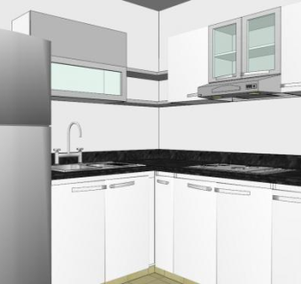 现代白色小厨房SU模型下载_sketchup草图大师SKP模型