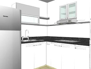 现代白色小厨房SU模型下载_sketchup草图大师SKP模型