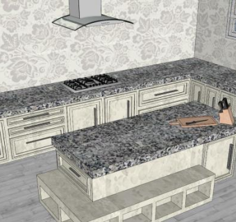 现代转角室内厨房装修SU模型下载_sketchup草图大师SKP模型