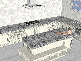 现代转角室内厨房装修SU模型下载_sketchup草图大师SKP模型