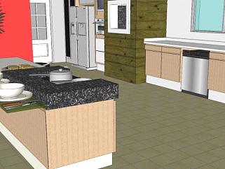 现代装修岛型厨房SU模型下载_sketchup草图大师SKP模型