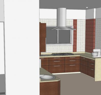 现代转角厨房橱柜SU模型下载_sketchup草图大师SKP模型