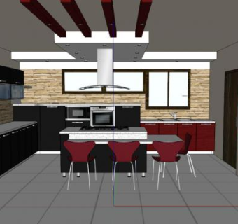 现代独特厨房风格SU模型下载_sketchup草图大师SKP模型