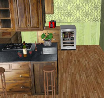 现代起居式厨房SU模型下载_sketchup草图大师SKP模型