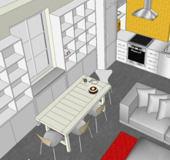 现代可爱小公寓厨房SU模型下载_sketchup草图大师SKP模型