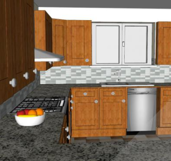 现代木玻璃厨房SU模型下载_sketchup草图大师SKP模型