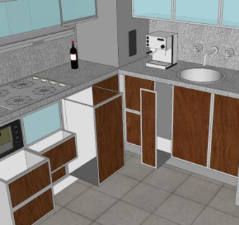 现代转角厨房SU模型下载_sketchup草图大师SKP模型