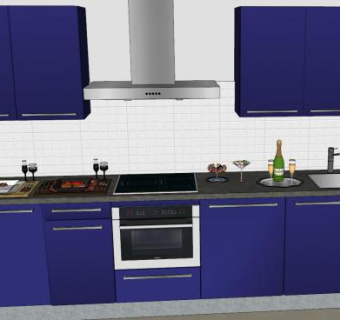 现代蓝色厨房SU模型下载_sketchup草图大师SKP模型
