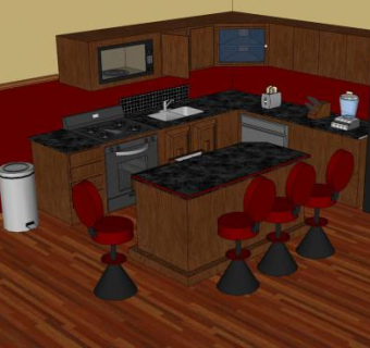 现代U型家具厨房装修SU模型下载_sketchup草图大师SKP模型