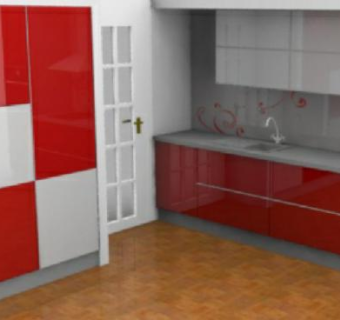 红银现代厨房装修SU模型下载_sketchup草图大师SKP模型