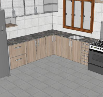 现代转角全厨房SU模型下载_sketchup草图大师SKP模型