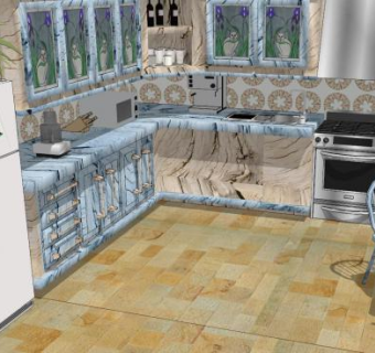 现代休闲厨房装修SU模型下载_sketchup草图大师SKP模型