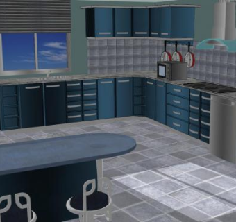 现代都市厨房餐桌SU模型下载_sketchup草图大师SKP模型