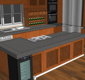 现代岛型厨房家具装修SU模型下载_sketchup草图大师SKP模型