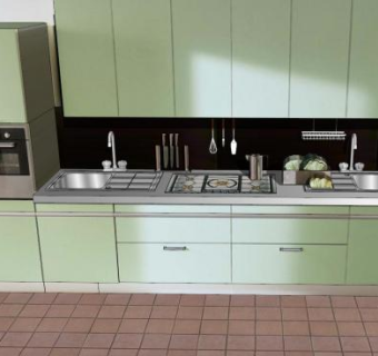 现代绿色厨房装修SU模型下载_sketchup草图大师SKP模型