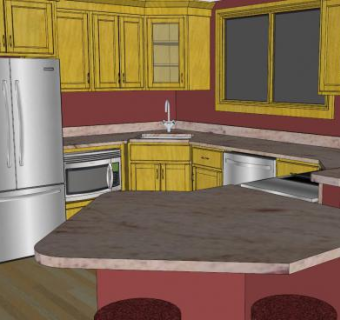 现代半岛厨房SU模型下载_sketchup草图大师SKP模型