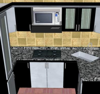 现代U型烹饪厨房SU模型下载_sketchup草图大师SKP模型