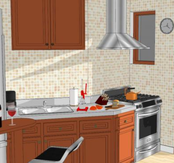 现代大楼厨房SU模型下载_sketchup草图大师SKP模型