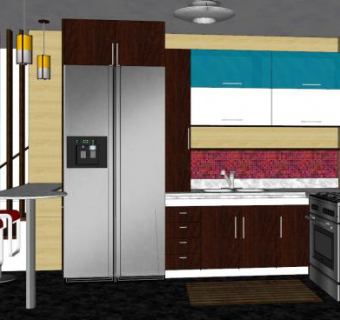 现代转角厨房装修SU模型下载_sketchup草图大师SKP模型