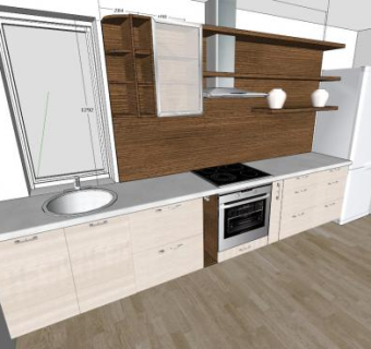 现代装修一字型厨房SU模型下载_sketchup草图大师SKP模型