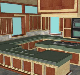 梦想U型厨房SU模型下载_sketchup草图大师SKP模型