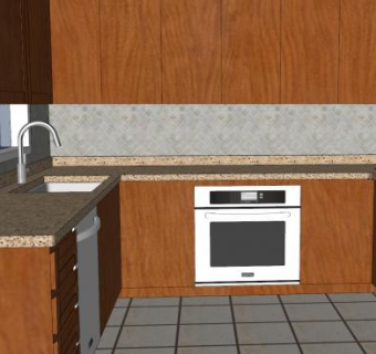 现代U型厨房小型橱柜SU模型下载_sketchup草图大师SKP模型