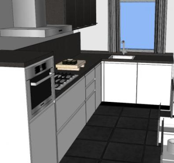 岛式烹饪厨房装修SU模型下载_sketchup草图大师SKP模型