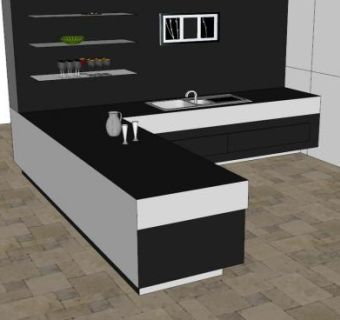 现代清凉厨房装修SU模型下载_sketchup草图大师SKP模型