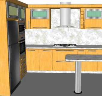 黄色风格厨房橱柜SU模型下载_sketchup草图大师SKP模型