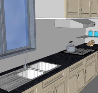 现代一体化厨房装修SU模型下载_sketchup草图大师SKP模型