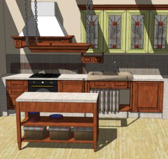 岛型家中餐厅厨房SU模型下载_sketchup草图大师SKP模型